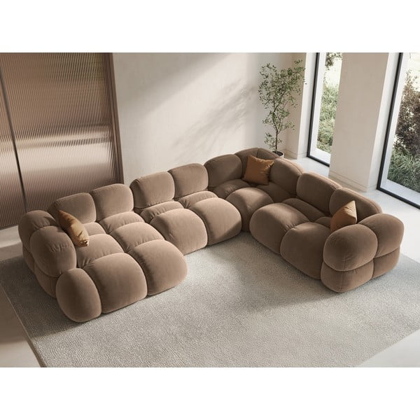 Кафяв кадифен ъглов диван (десен ъгъл/U форма) Loretto – Cosmopolitan Design-image-1