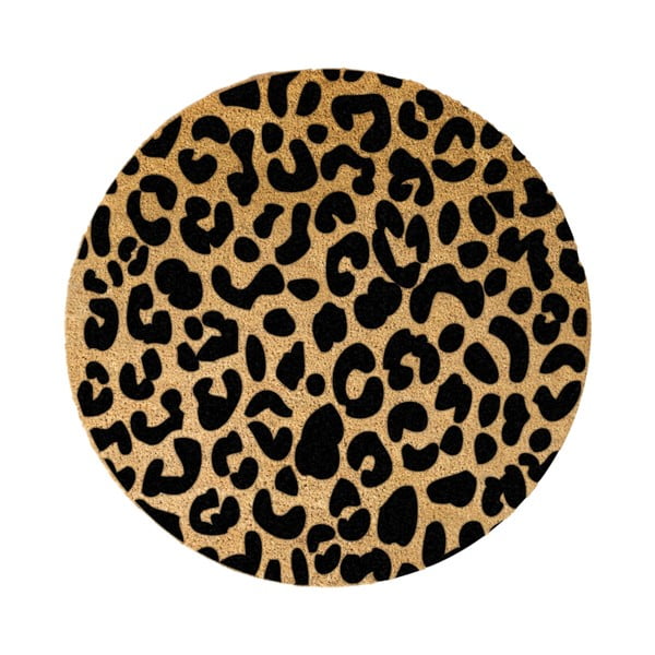 Černá kulatá rohožka z přírodního kokosového vlákna Artsy Doormats Leopard, ⌀ 70 cm