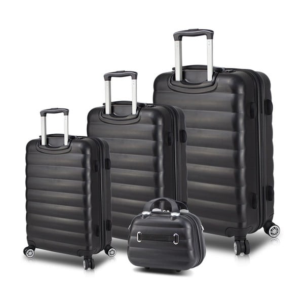 Комплект от 3 черни пътнически куфара на колелца с USB портове и куфар за носене Моят пътнически комплект Valice RESSO - Myvalice