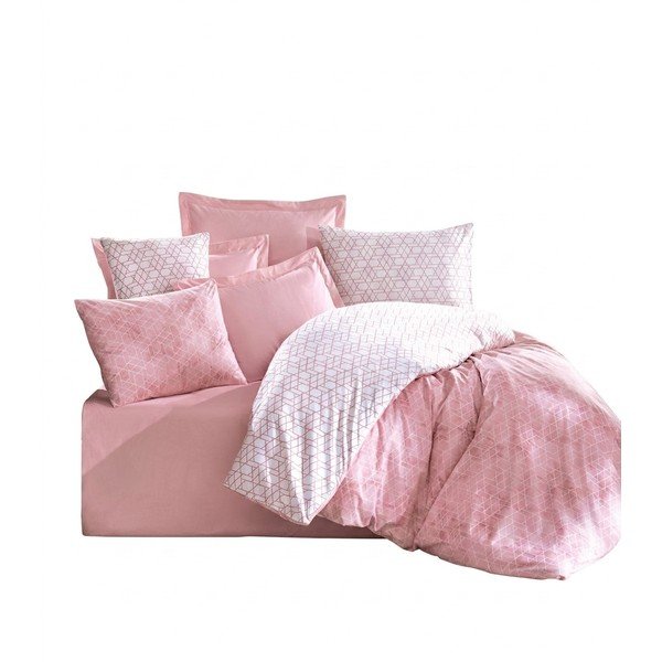 Бяло/розово двойно удължено спално бельо от памук Renforcé 240x220 cm Soft Geometry – Mila Home Luxury