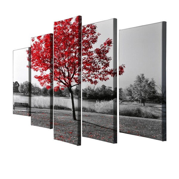 Картина от 5 части върху платно Червено дърво - Wallity