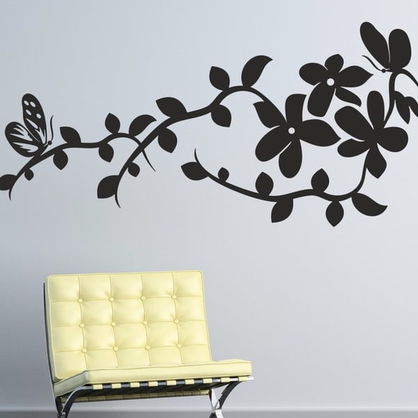Samolepka na stěnu Ornament s květy, černá