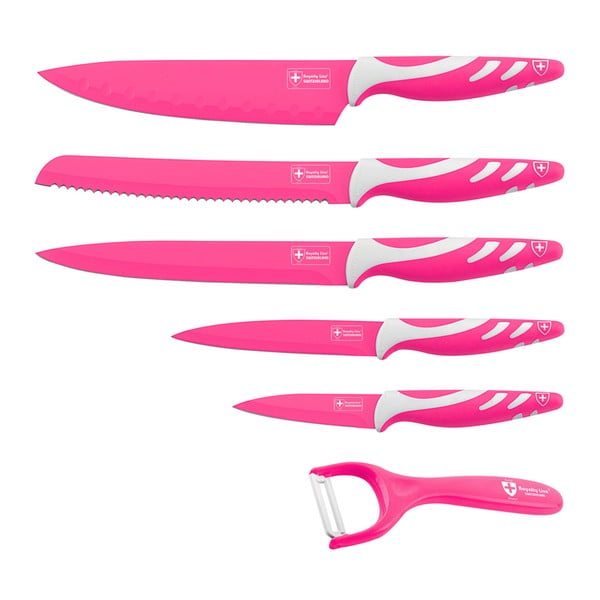 6dílná sada nožů Non-stick White Color, růžová