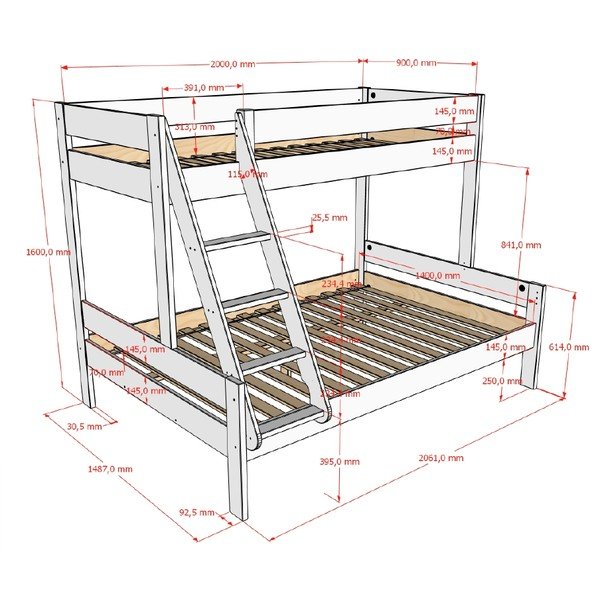 Бяло детско легло 140x200/90x200 cm двуетажно с включена подматрачна рамка Primo – Vipack-image-2
