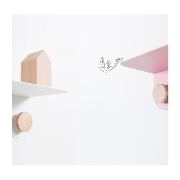 Стенен рафт от бяла стомана с детайли от дъбово дърво с 2 куки , дължина 50 см Hook - Gazzda-image-3