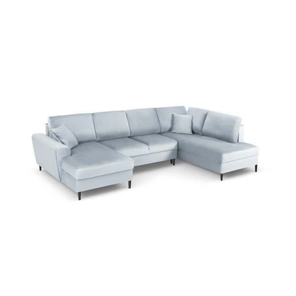 Светлосин кадифен разтегателен ъглов диван с място за съхранение (десен ъгъл/U форма) Kyoto – Cosmopolitan Design-image-1