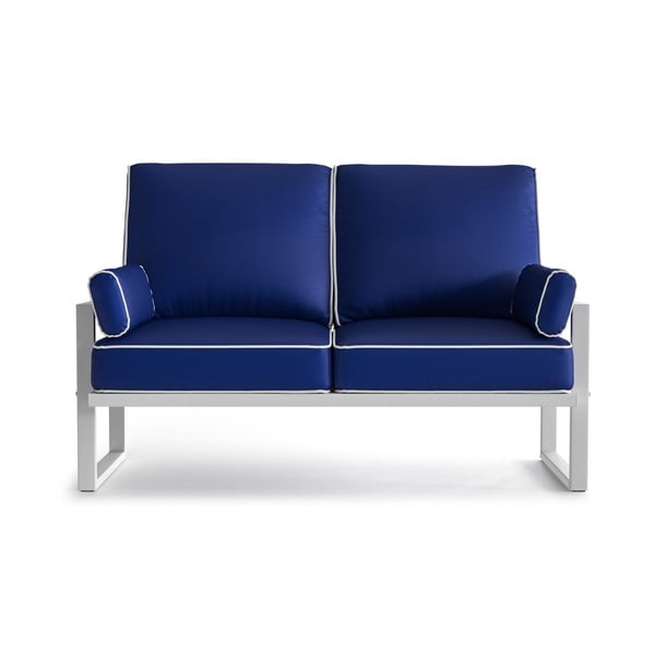 Градински диван с 2 места в кралско синьо с подлакътници и бяла тапицерия Angie - Marie Claire Home