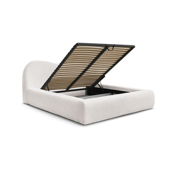 Бяло тапицирано двойно легло с място за съхранение с включена подматрачна рамка 160x200 cm Orlane – Bobochic Paris-image-3