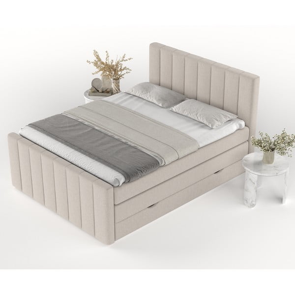 Бежово боксспринг легло с място за съхранение 140x200 cm Ruby – Maison de Rêve-image-4