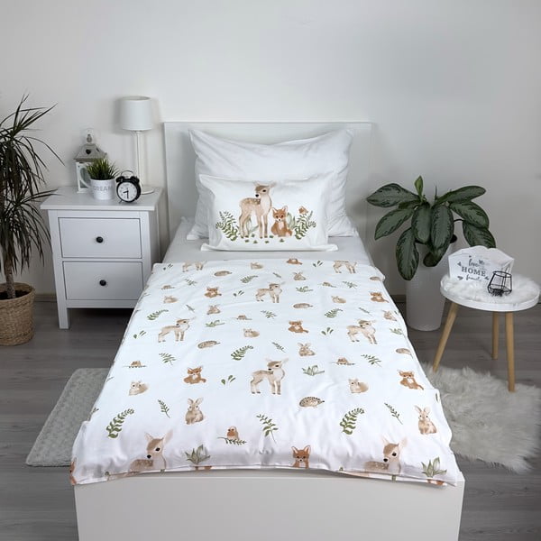 Бяло-кафяво памучно детско спално бельо 100x135 cm Forest Animals – Jerry Fabrics-image-1