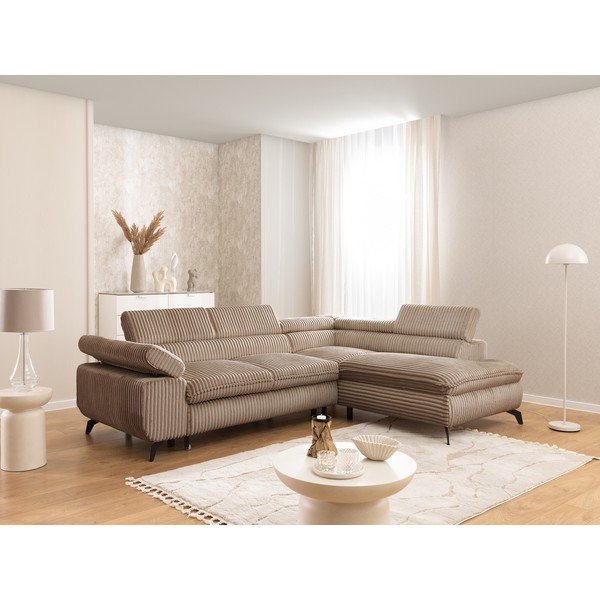 Кафяв ъглов диван от рипсено кадифе (десен ъгъл/L форма) Marbeya  – Ropez-image-1