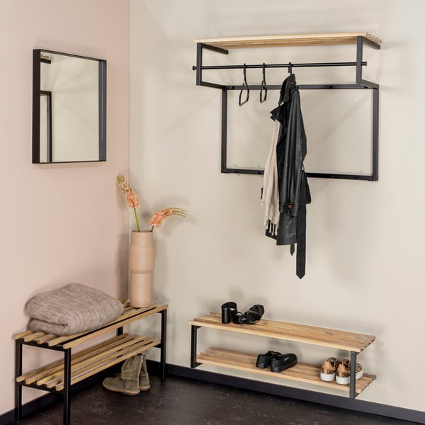 Черна/в естествен цвят метална стенна закачалка с рафт 100 cm Rizzoli – Spinder Design-image-3