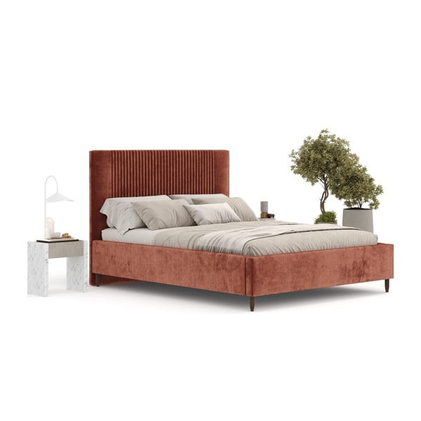 Двойно легло 180x200 cm тапицирано с място за съхранение с включена подматрачна рамка тухлен Etero – Maison de Rêve-image-2