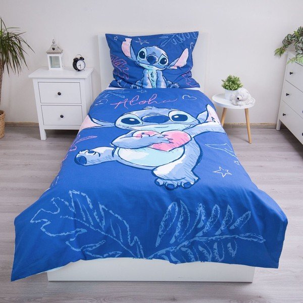 Синьо  единично  памучно детско спално бельо 140x200 cm Lilo & Stitch "Aloha" – Jerry Fabrics-image-1