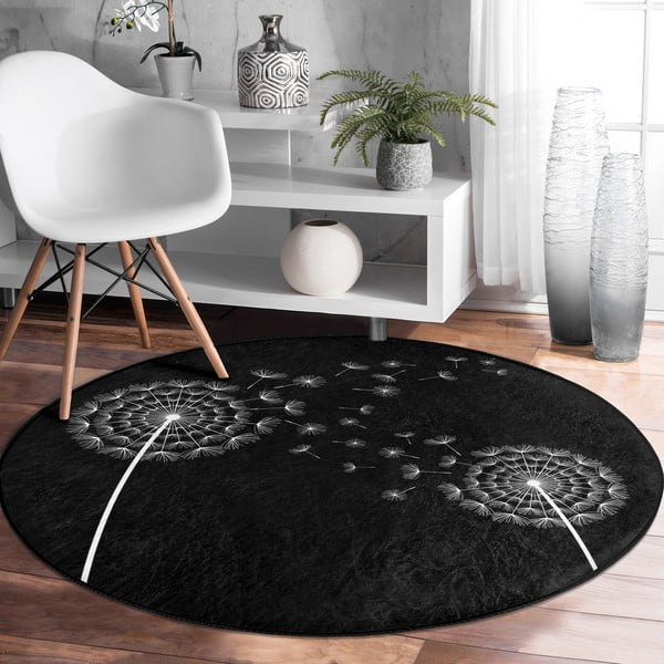 Черен кръгъл килим подходящ за пране и за прахосмукачки роботи ø 80 cm Comfort – Mila Home-image-4