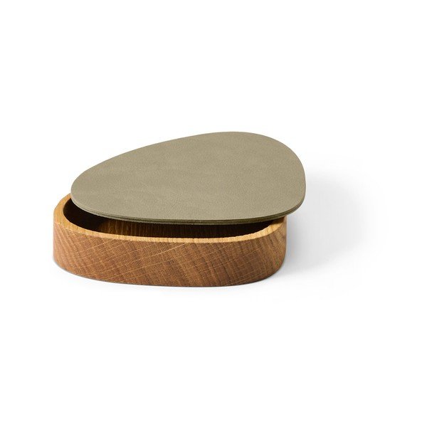 Дървена декоративна кутия за съхранение от еко кожа с капак зелен и естествен цвят 14x12,5x3,5 cm Curve Nupo – LIND DNA-image-1