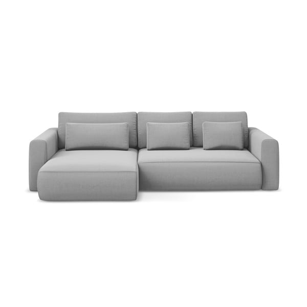 Светлосив кадифен разтегателен ъглов диван с място за съхранение (ляв ъгъл) Kapua – Makamii