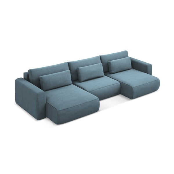 Светлосин разтегателен ъглов диван с място за съхранение (U форма) Kapua – Makamii-image-2