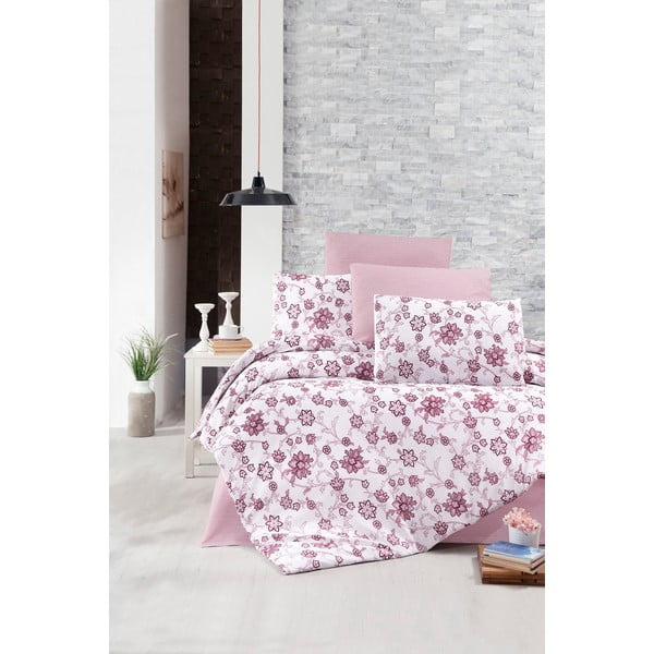 Двойно спално бельо с чаршаф Iris Pink, 200 x 220 cm - Pure Cotton