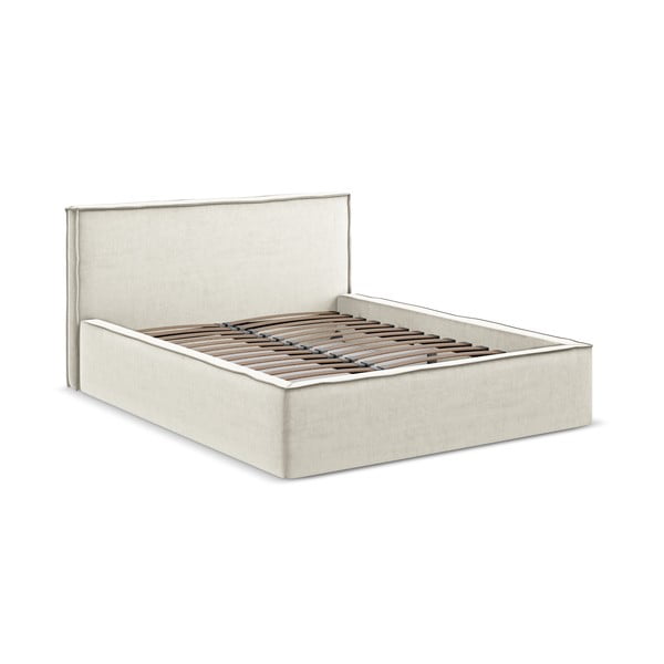 Кремаво двойно тапицирано легло с място за съхранение и включена подматрачна рамка 180x200 cm Anani – Makamii