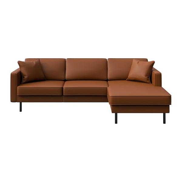 Ъглов диван от кафява кожа (десен ъгъл) Kobo - MESONICA