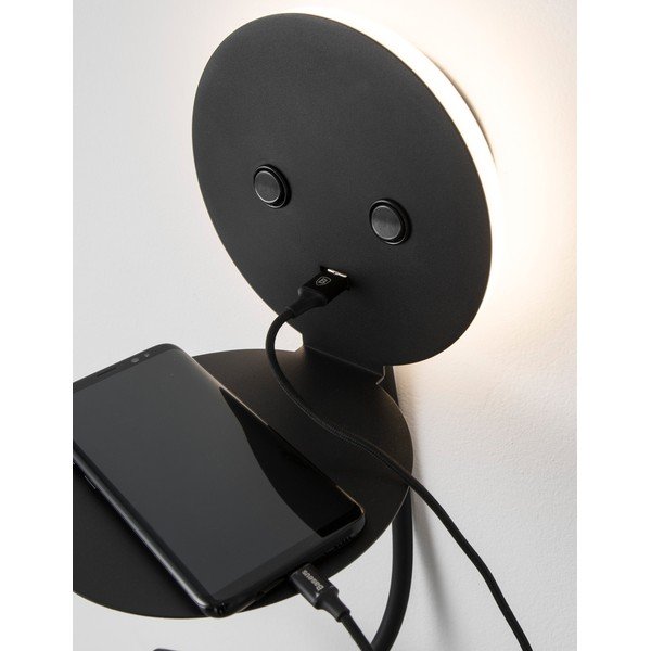 Черна алуминиева LED стенна лампа с огъваща се структура/с USB порт Eclip – Nova Luce-image-1