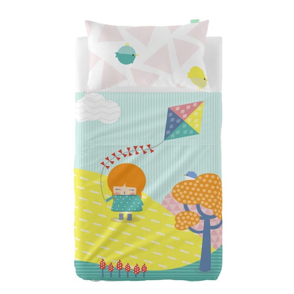 Комплект чаршаф и калъфка за възглавница от чист памук Kiting, 120 x 180 cm - Happynois