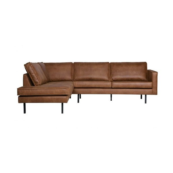Кафяв ъглов диван в цвят коняк с имитация на кожа, ляв ъгъл Rodeo - BePureHome