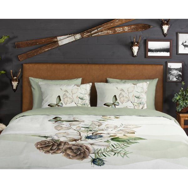 Зелено-кремаво единично удължено фланелено спално бельо 140x220 cm Marjan – Good Morning-image-3