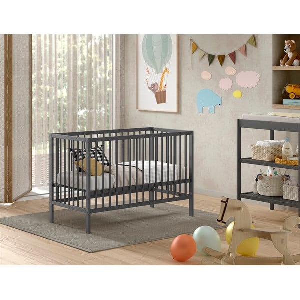 Антрацитно детско креватче от масивен бор 60x120 cm DINO – Vipack-image-1