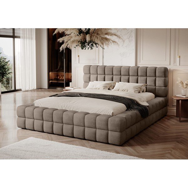 Светлокафяво тапицирано двойно легло с място за съхранение и включена подматрачна рамка 160x200 cm Dizzle – ELTAP-image-1