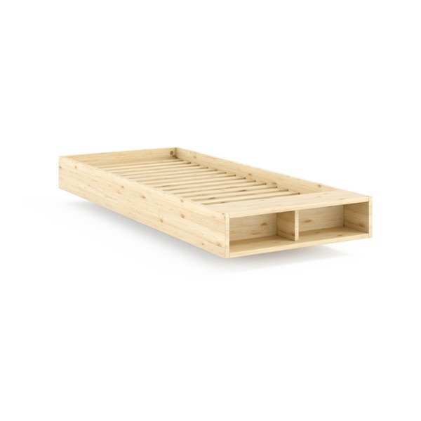 Единично легло 90x200 cm от масивен бор без табла с включена подматрачна рамка в естествен цвят Merge – Karup