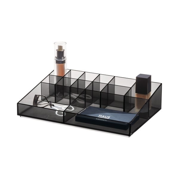 Матов черен органайзер за козметика за баня от рециклирана пластмаса Cosmetic Station - iDesign