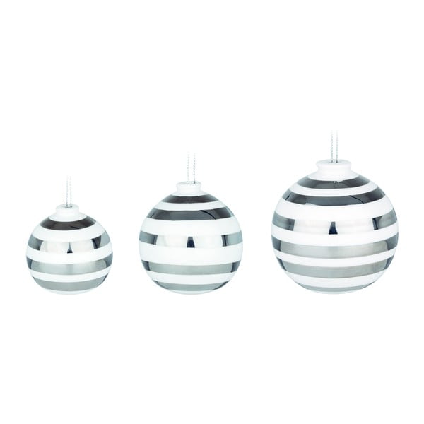 Комплект от 3 бели керамични орнамента за коледна елха със сребърни детайли Omaggio - Kähler Design