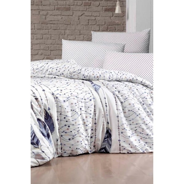 Чаршафи за двойно легло с чаршаф Feather Lacivert, 200 x 220 cm - Pure Cotton