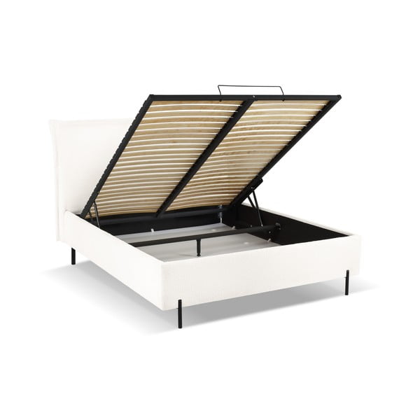 Бяло двойно тапицирано легло с място за съхранение с включена подматрачна рамка 160x200 cm Armie – Milo Casa-image-1