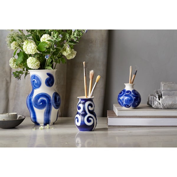 Синя ръчно рисувана каменна ваза Tulle - Kähler Design-image-4