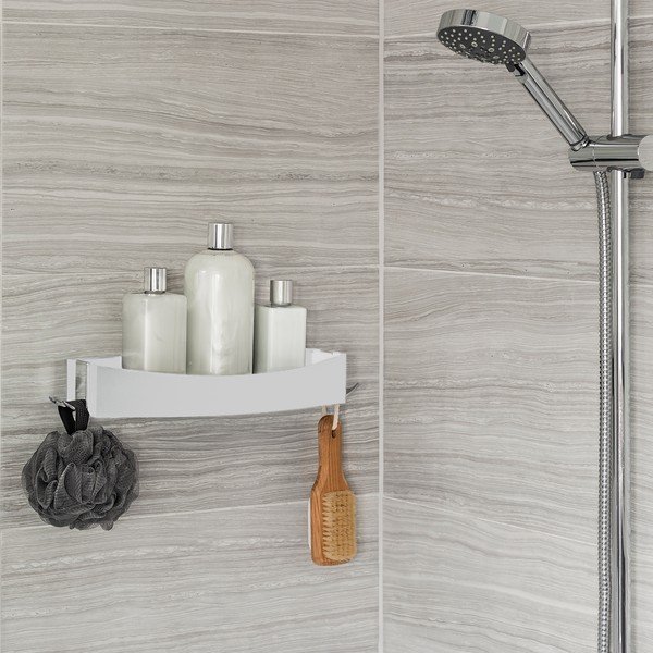 Бяла стена, монтирана на стената, самозадържаща се Clever Flip Shower Shelf - Compactor-image-1