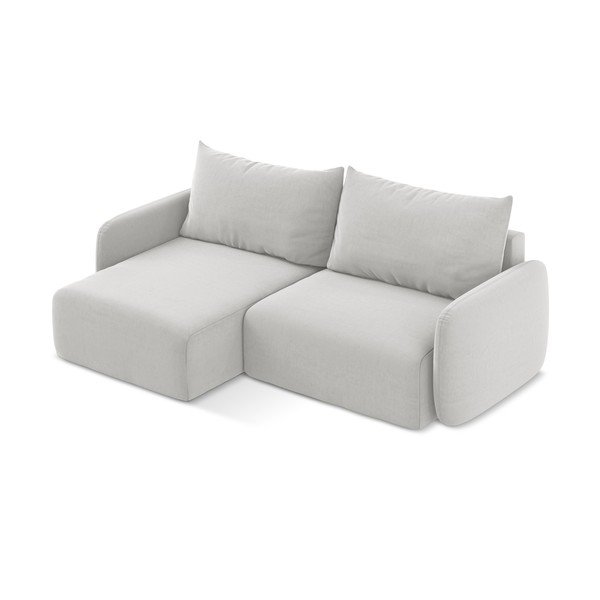 Светлосив кадифен сгъваем/с място за съхранение ъглов диван (ляв ъгъл) Kalena – Makamii-image-3