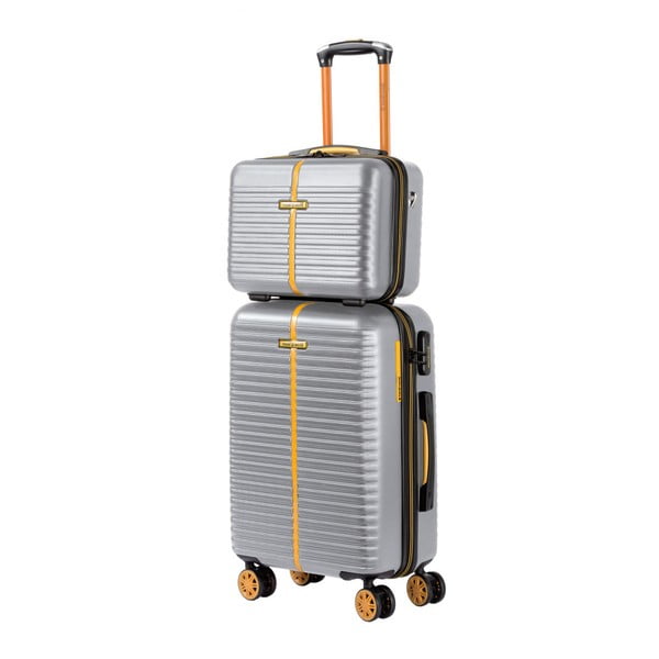 Set stříbrného kosmetického kufříku a kufru na kolečkách Travel World