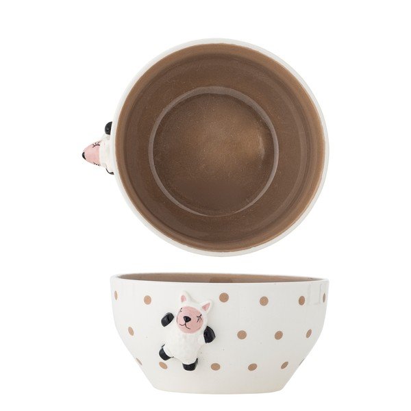 Бяла/кафява глинена детска купичка ø 14 cm Dolly – Bloomingville Mini-image-3