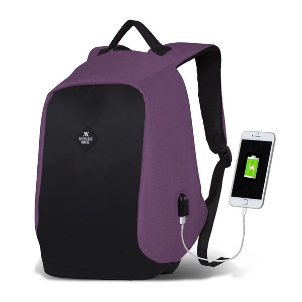 Черно-лилава раница с USB порт My Valice SECRET Smart Bag - Myvalice