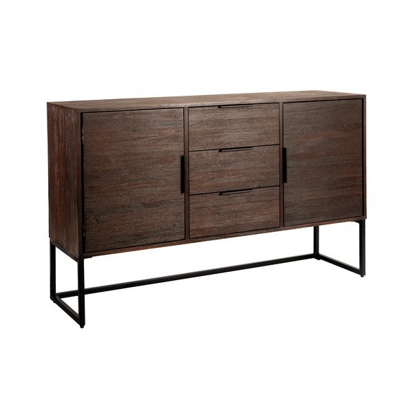 Кафяв нисък скрин от масивно тиково дърво 135x82 cm Webster – White Label-image-2