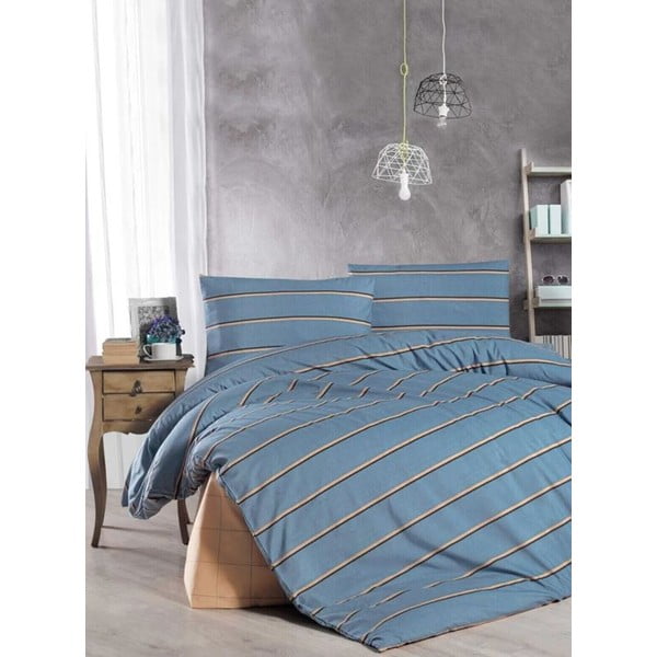 Синьо удължено спално бельо за двойно легло с чаршаф 200x220 cm - Mila Home