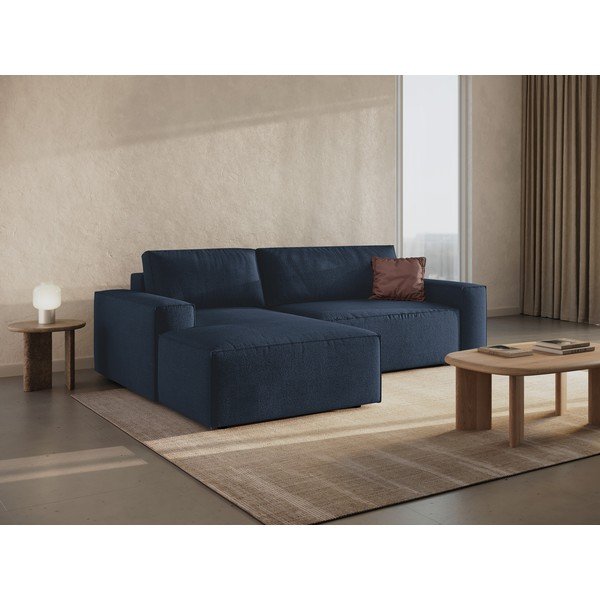 Тъмносин разтегателен ъглов диван от букле (ляв ъгъл) Jodie – Micadoni Home-image-1