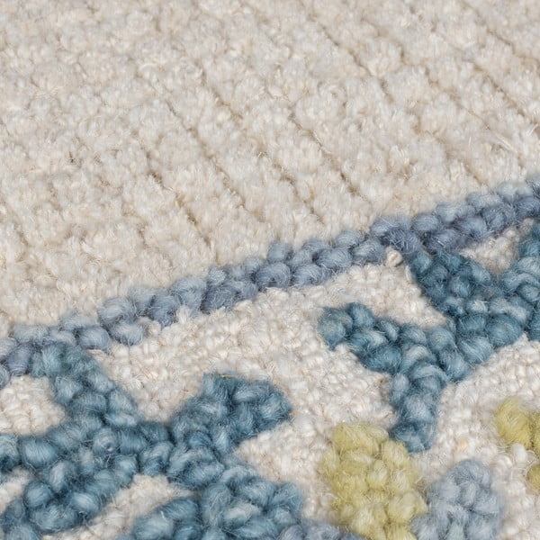 Ръчно изработен килим със смес от вълна в синьо и цвят слонова кост 200x290 cm Myla Floral Frame – Flair Rugs-image-2