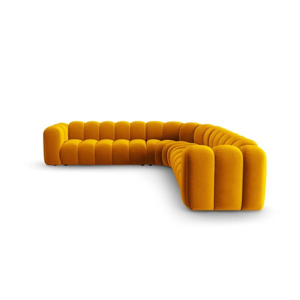 Жълт кадифен модулен ъглов диван Lupine – Micadoni -image-2