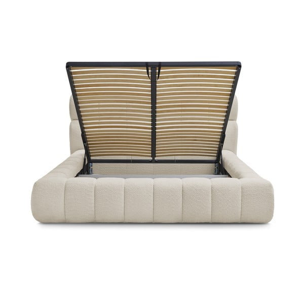 Бежово двойно тапицирано легло с място за съхранение с включена подматрачна рамка 180x200 cm Mont Blanc – Bobochic Paris-image-3