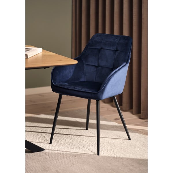 Тъмносини тапицирани трапезни столове в комплект с подлакътници 2 бр. Nolan Square – Unique Furniture-image-1