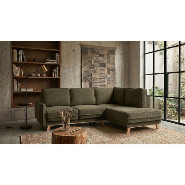 Зелен сгъваем ъглов диван от рипсено кадифе (десен ъгъл) Tori – Bonami Selection-image-1